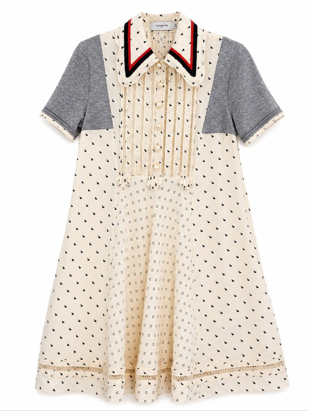 Coach 1941 Printed Bib Ribbon Dress Mini Bunny Print Silk Size 4 with pockets
